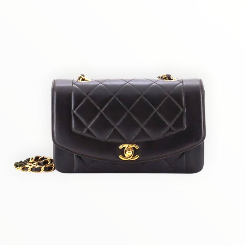 Vintage Chanel Diana Flap Bag Quilted Lambskin Black 24KGHW Small